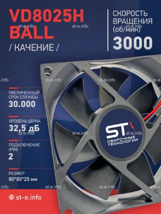 Вентилятор  VD8025H Ball (качения) 12V - st-e.info - Орск